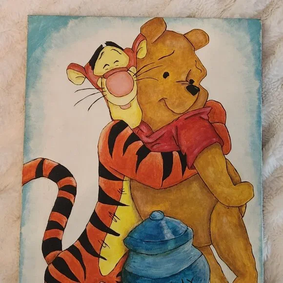 Tigger with Winnie the Pooh Honey Pot Portrait Painting, Framed (Vintage) RARE - Picture 2 of 5